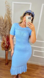Vestido Em Tricô Azul