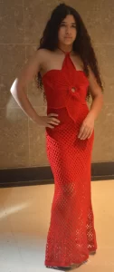 Vestido Em Tricô Vermelho Flor